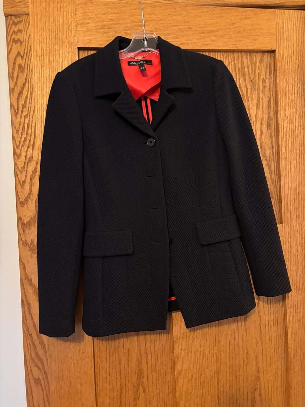 Marc Cain Size N3 Textuted Button-Up Jacket with Red Lining